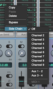 Side Chain Input menu attached to a plugin insert
