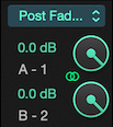 Channel Aux Send view with per-send pre/post-fader, pan, mute, solo and phase invert controls