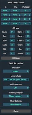 MIDI and Desk Setup View